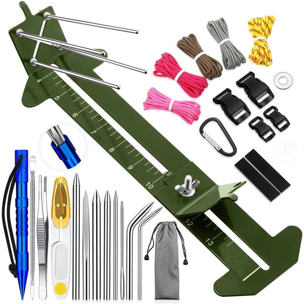 BBTO Paracord Bracelet Kit with Adjustable Length Paracord Jig, Stainless Steel Stitching Set, Army Green