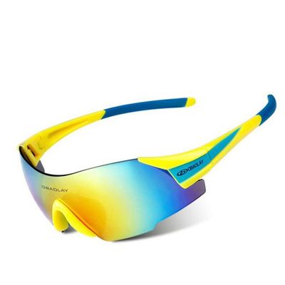 Aiwhlmn Cycling Glasses UV400 Outdoor Sports Eyewear Fashion Frameless Bike Bicycle Sunglasses MTB Goggles Riding Equipment (Yellow Blue)