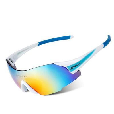 Aiwhlmn Cycling Glasses UV400 Outdoor Sports Eyewear Fashion Frameless Bike Bicycle Sunglasses MTB Goggles Riding Equipment (White Blue)