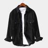 Men's Corduroy Jacket Button Down Casual Long Sleeve Western Snap Shirts Relaxed Fit Solid Color Pockets Blouses Black view 2