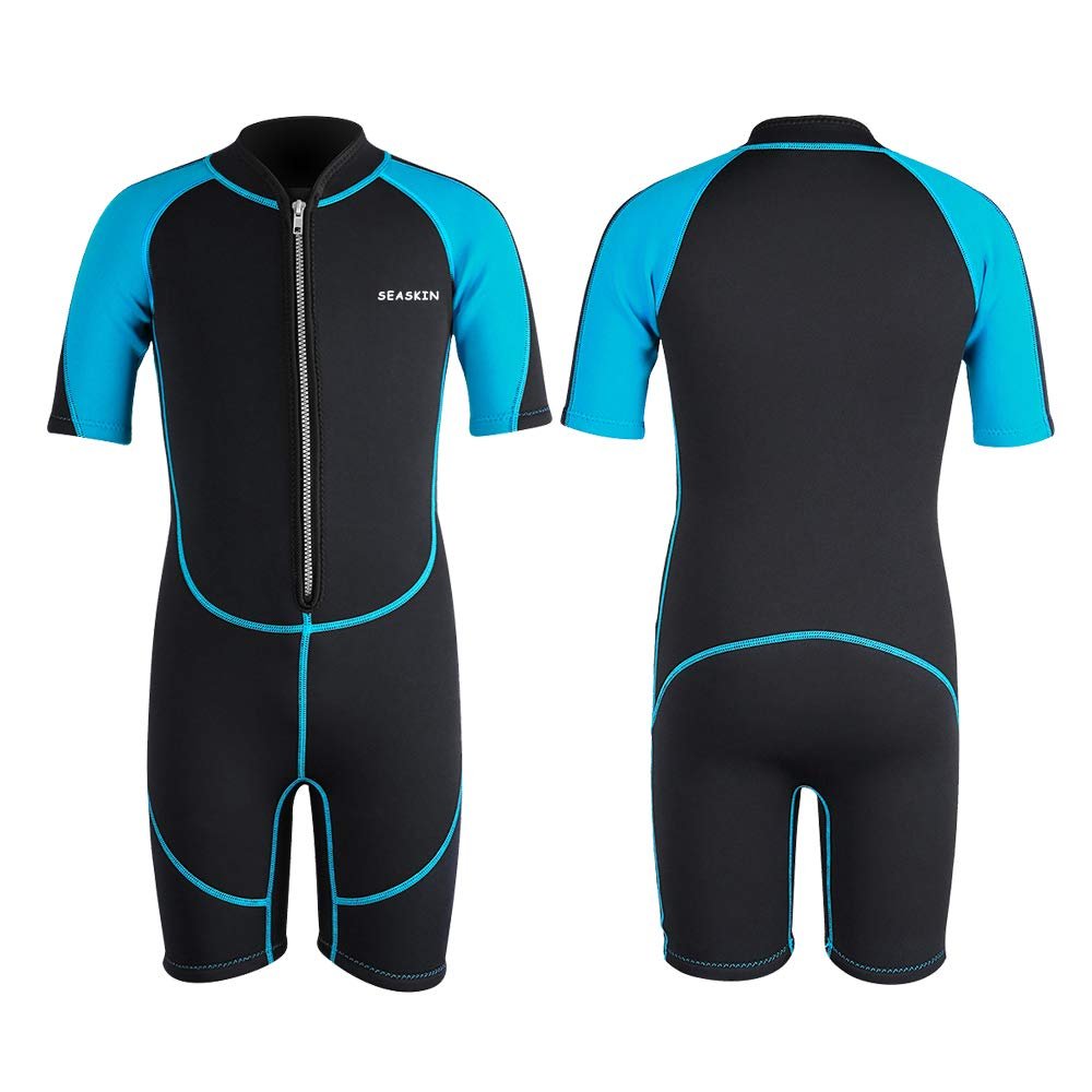 Seaskin Kids Wetsuit for Boys Toddlers, 2mm Front Zipper Shorty Wetsuits, Neoprene Thermal Swimsuits for Diving Surfing Swim Lessons Size 16