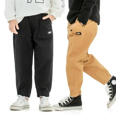 MINI PANDA Toddler Pants, Little Girls & Boys Stretch Fabric Pants 2-Pack (5T, Black, Khaki)