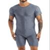 Zaldita Men's Athletic Supporters Zipper Bodysuit Short Sleeve Jumpsuit Wrestling Singlet Leotard Gray Medium view 1