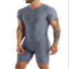 Zaldita Men's Athletic Supporters Zipper Bodysuit Short Sleeve Jumpsuit Wrestling Singlet Leotard Gray Medium view 2