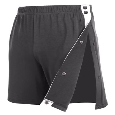 Wataxii Tear Away Shorts for Men Post Surgery Clothing Snap Knee Leg Hip Surgical Recovery Short Pants Leg Side Open Shorts Dark Grey