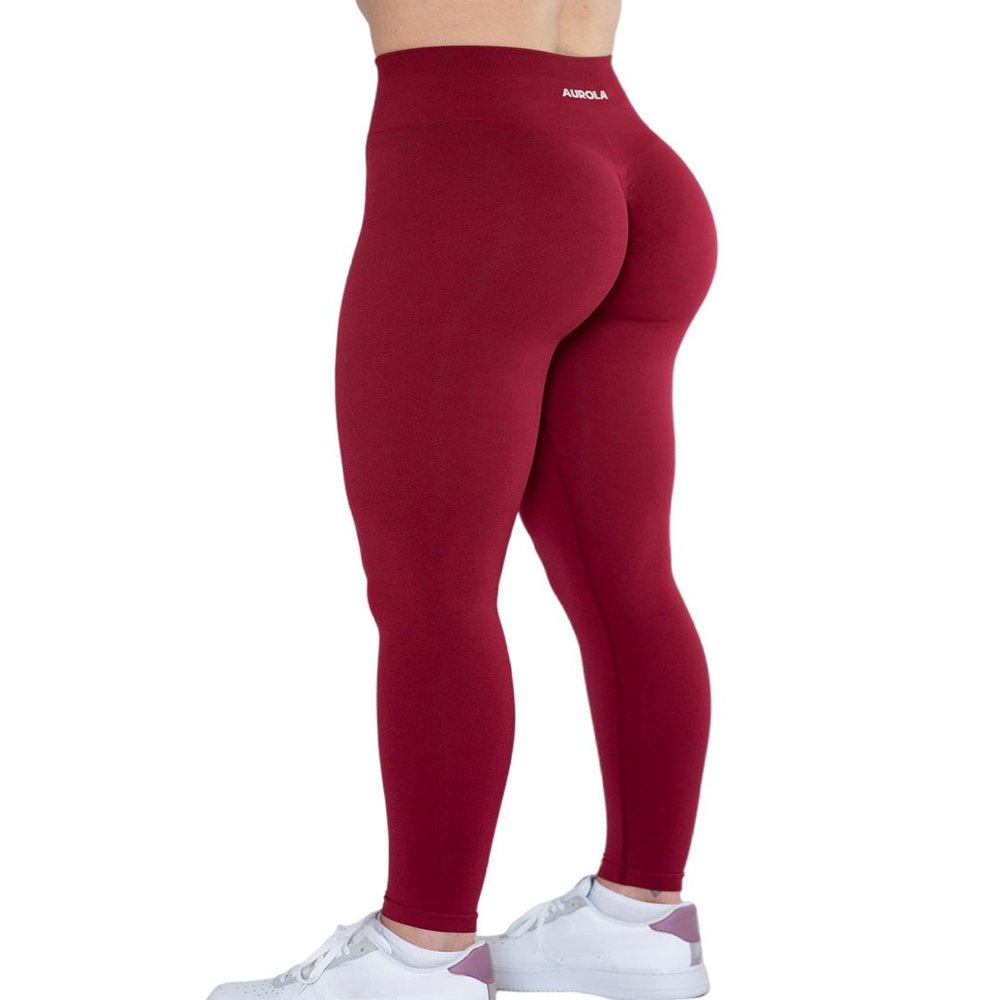 AUROLA Workout Leggings for Women Seamless Scrunch Tights Tummy Control Gym Fitness Girl Sport Active Yoga Pants (M, Deep Red)
