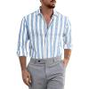 Mens Vertical Striped Shirts Long Sleeve Casual Button Down Regular Fit Dress Shirts Summer Beach Oxford Blouses Blue view 1
