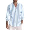 Mens Vertical Striped Shirts Long Sleeve Casual Button Down Regular Fit Dress Shirts Summer Beach Oxford Blouses Blue view 2