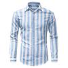 Mens Vertical Striped Shirts Long Sleeve Casual Button Down Regular Fit Dress Shirts Summer Beach Oxford Blouses Blue view 3