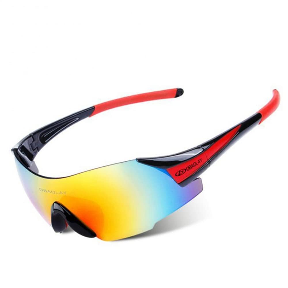 Aiwhlmn Cycling Glasses UV400 Outdoor Sports Eyewear Fashion Frameless Bike Bicycle Sunglasses MTB Goggles Riding Equipment (Black red)