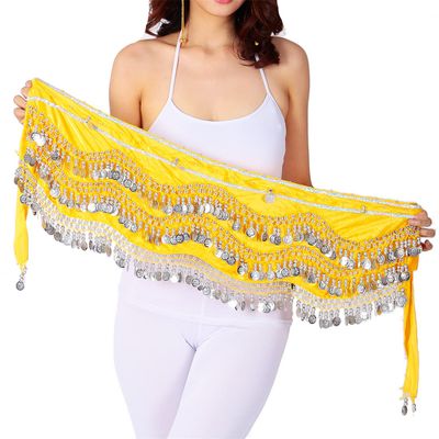 Hip Scarf Belly Dance Egyptian Sexy Hip Scarf Indian Dance Costume Performance Clothing Belly Belt Dance Practice Belt Yellow Silver One Size