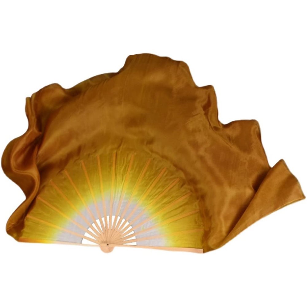 Silk Dance Fan Yellow White Gradient Belly Dance Fan Two Layers Jiaozhou Yanko Long Silk Veil Double Side Color 31cm 40cm 1pcs Right 1pcs Left
