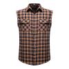 Mens Sleeveless Shirts Button Down Casual Slim Fit Vintage Plaid Flannel T-Shirts Hippie Cowboy Cut Off Muscle Blouse Brown view 2