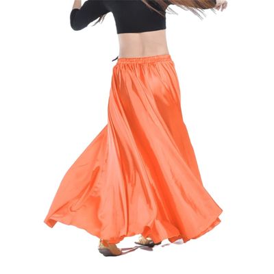 Satin Skirt Belly Dance Costumes Gypsy Skirt Women's Workout Wear Maxi Skirt 12 Colors Orange One Size