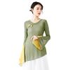 Chinese Ethnic Folk Dance T-Shirt Fairy Basic Training Wear Body Rhythm Women's Mesh Tops Sky Blue L view 2