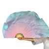 Silk Belly Dance Fan Veil Two Layers Short Fan Bamboo Dream Color Light Gradient Light Gradient for Chinese Folk Dance 31cm 20cm 1pcs Right 1pcs Left view 1