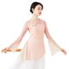 Chinese Ethnic Folk Dance T-Shirt Fairy Basic Training Wear Body Rhythm Women's Mesh Tops Light Pink XXL view 1