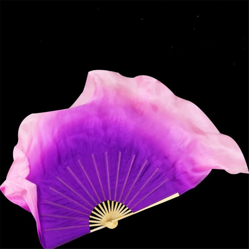 Purple Start Pink Two Silk Veils 1 Pair (1r+1l=2pcs) Chinese Short Silk Dance Fan Semi Circle Silk More Than 76cm 31bamboo 20veil 1pcs Right 1pcs Left