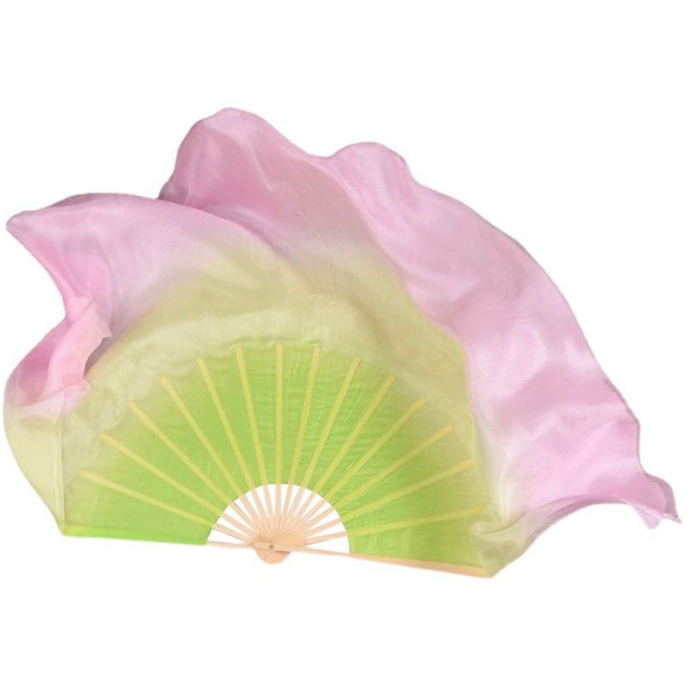 Light Green/Yellow/Pink Gradient Color 16"-34" 1 Pair 100% Silk Bamboo Long Fan Belly Dance Semicircular Veil 86m(36 50cm) 1pcs Right 1pcs Left
