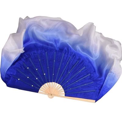 Royal Blue White Gradient Half Circle Belly Dance Veil Genuine Silk Dance Fan Tide (1r+1l) Chinese Handmade Bamboo Fan 41cm-86cm 31cm 20cm 1pcs Right 1pcs Left