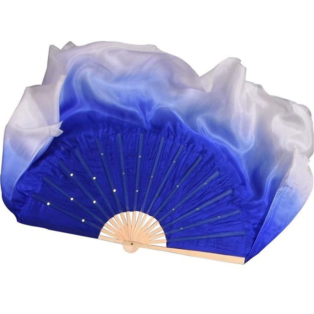 Royal Blue White Gradient Half Circle Belly Dance Veil Genuine Silk Dance Fan Tide (1r+1l) Chinese Handmade Bamboo Fan 41cm-86cm 31cm 20cm 1pcs Right 1pcs Left