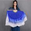 Royal Blue White Gradient Half Circle Belly Dance Veil Genuine Silk Dance Fan Tide (1r+1l) Chinese Handmade Bamboo Fan 41cm-86cm 31cm 20cm 1pcs Right 1pcs Left view 3