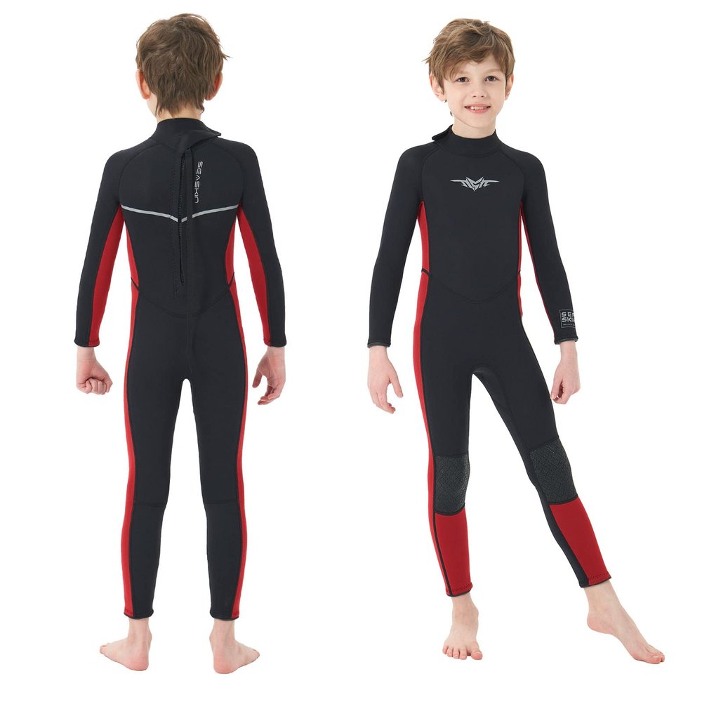 Seaskin Kids Wetsuit for Boys Toddlers, 3mm Back Zip Full Wetsuit, Neoprene Thermal Swimsuits for Diving Surfing Swim Lessons Size 16