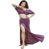 Belly Dance Costume Set 3 Pieces Oriental Dance Long Skirt Women's Team Dance Training Wear Large Size Yellow Purple L view 1