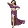 Belly Dance Costume Set 3 Pieces Oriental Dance Long Skirt Women's Team Dance Training Wear Large Size Yellow Purple L view 3