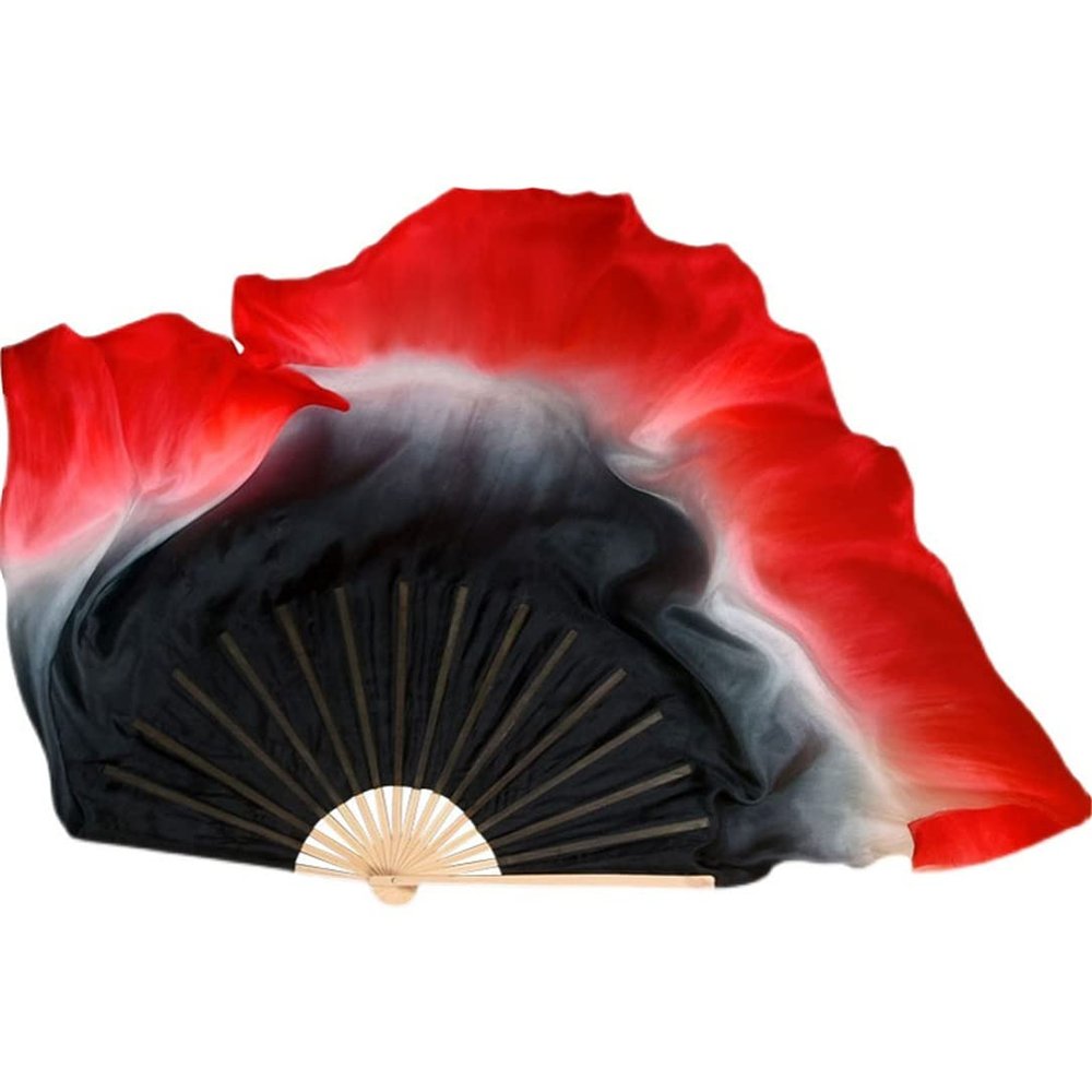 Black Red Gradient Yanko Dance Fan Genuine Silk Bamboo Hood Ribs Double Sided 1 Pair 86m(36 50cm) 2pcs Right Hand