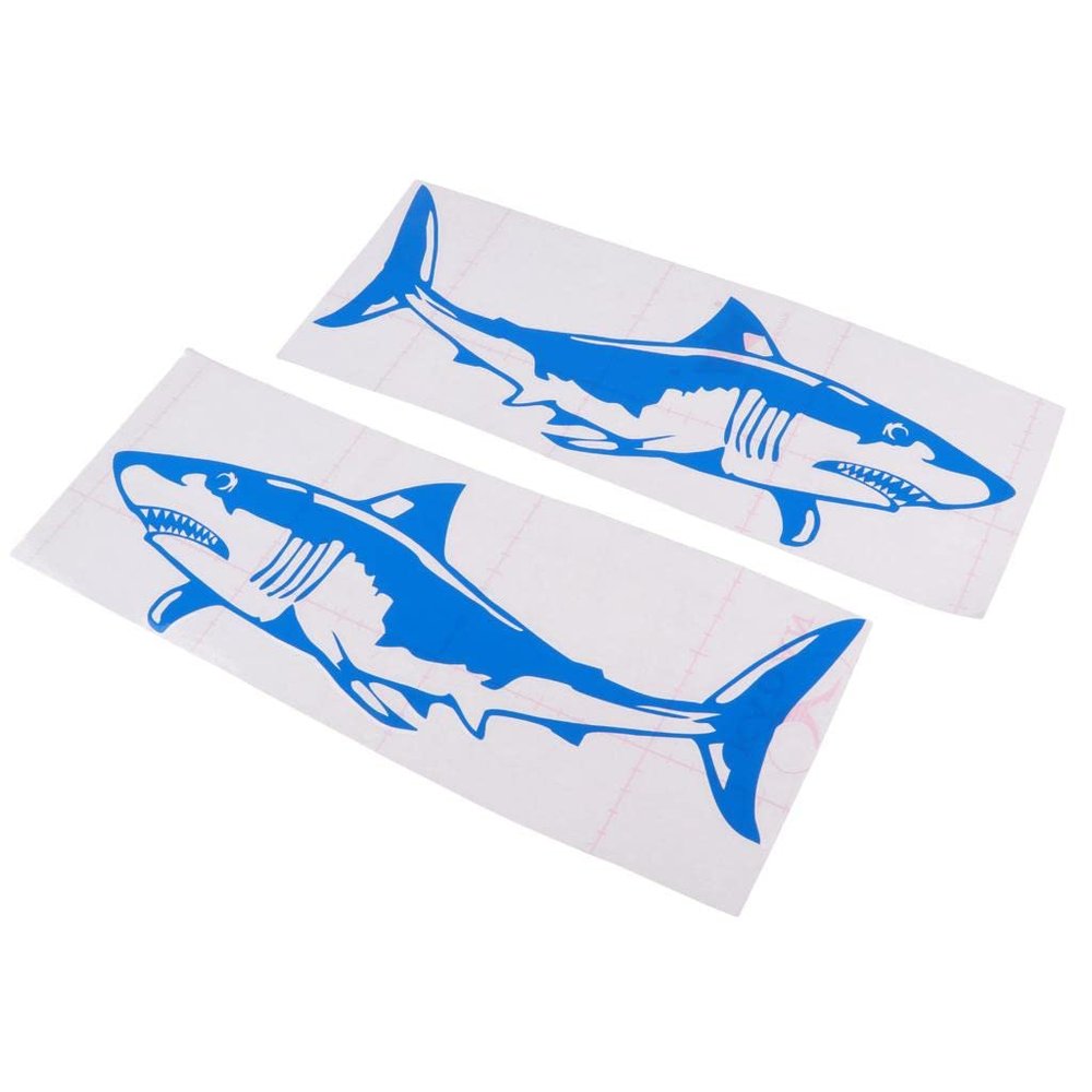 2 Pieces Shark Sticker Decal for Car Truck Kayak Fishing Boat Graphics Accessories - Waterproof, Adhesive, Long Lasting Blue