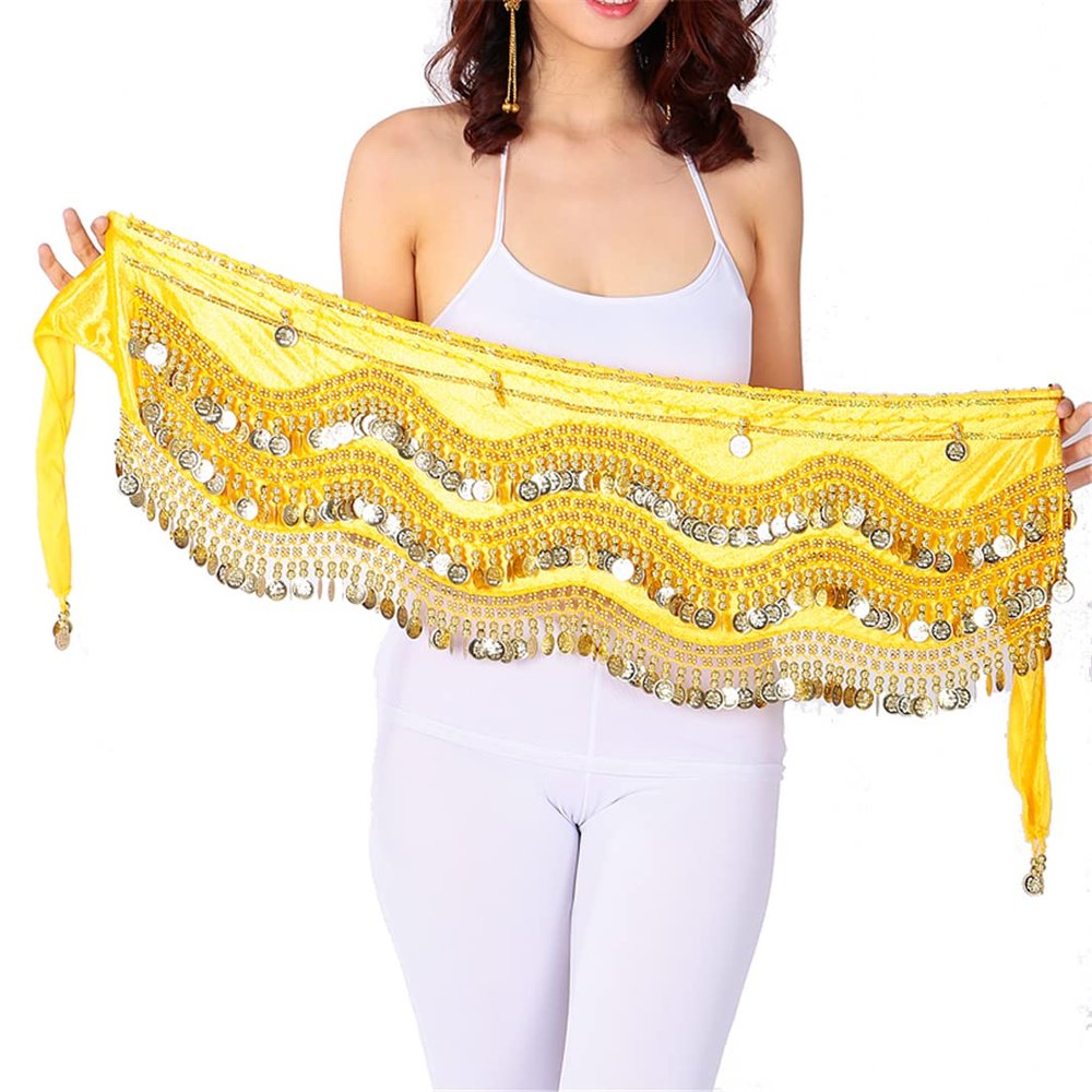 Hip Scarf Belly Dance Egyptian Sexy Hip Scarf Indian Dance Costume Performance Clothing Belly Belt Dance Practice Belt Yellow Gold One Size