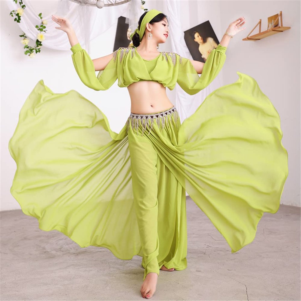Peri Muwashahat Bellydance Kostum Saidi Gaun Baladi Galabeya Fallahi Abaya Tari Oriental Maxi 5 Piece Set Acara Pakaian Green S