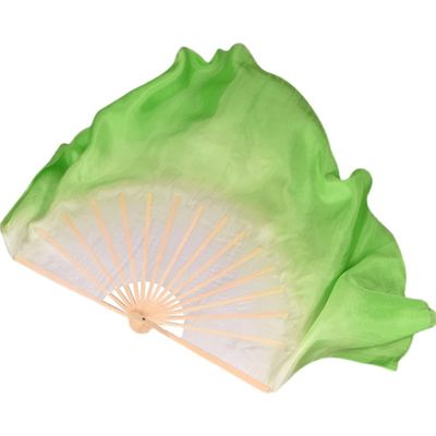1 Pair of Genuine Silk Fan Veils 2 Pieces of Belly Dance Veils Hand-Rolled Lightweight Bamboo Folding Fan Double Side Gradient Green White 76cm 31cm 20cm 2pcs Right Hand