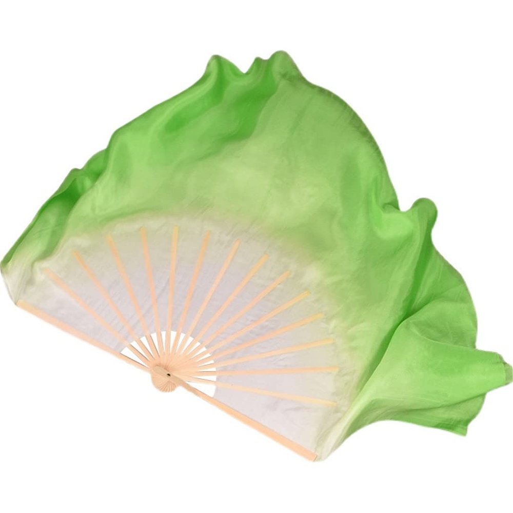 1 Pair of Genuine Silk Fan Veils 2 Pieces of Belly Dance Veils Hand-Rolled Lightweight Bamboo Folding Fan Double Side Gradient Green White 76cm 31cm 20cm 2pcs Right Hand