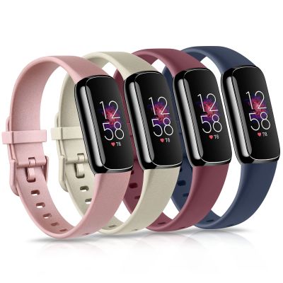 4 Pack Bands for Fitbit Luxe Bands, Soft Silicone Wristband Replacement Strap for Fitbit Luxe/Luxe Special Edition Fitness Tracker Women Men (Large, Gold/Rose Gold/Wine Red/Navy Blue)