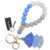 Bisanzoya Beaded Keychain with Tassel, Silicone Key Ring Bracelet, Cute Boho Car Key Chain Wristlet for Women (Beaded, Blue) view 1