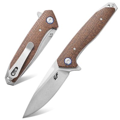 Eafengrow EF972 Folding Knife, D2 Steel Blade Micarta Handle Pocket Knife Folder for Outdoor Camping Hiking Working EDC Tool Knife(Brown)