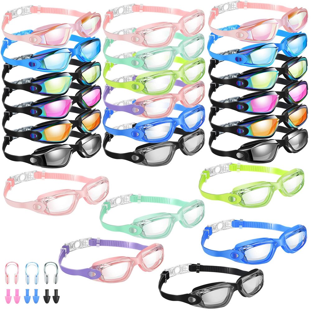 Konohan 24 Pack Swim Goggles Bulk for Kids adult Pool Goggles Anti Fog Silicone No Leak Swimming Glasses for Men Women Youth(Bright Color)