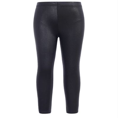 FEESHOW Kids Girls Shinny Metallic Footless Tights Elastic Waistband Stretchy Slim Fit Dance Yoga Workout Legging Black 5-6 Years