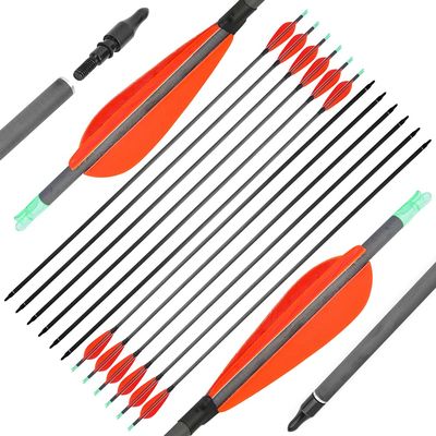 ZSHJGJR 30 Inch Pure Carbon Arrows 600 Spine Archery Hunting Arrows with Removable Tips Natural Feather Fletching Targeting Arrows for Compound & Recurve & Traditional Bow 6/12pcs (Orange, 12)
