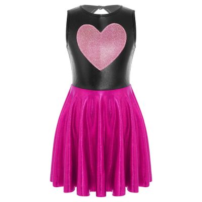 FEESHOW Girls Kids Heart Shape Flash Front Hollow Back Ballet Dance Dress Leotard Gymnastics Ice Skating Dress Hot Pink 12 Years
