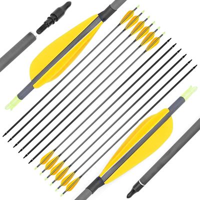 ZSHJGJR 30 Inch Pure Carbon Arrows 600 Spine Archery Hunting Arrows with Removable Tips Natural Feather Fletching Targeting Arrows for Compound & Recurve & Traditional Bow 6/12pcs (Yellow, 6)