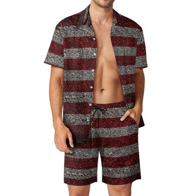 Adugen Origei Party Shorts Shirt Men Swim Trunks Quick Glowing Stripes Pattern Dry Surfing Beach Shorts with Pockets Casual Beach Suit L