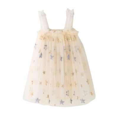 Toddler Baby Kids Girls Star Sequin Sleeveless Beach Tutu Dress Casual Layered Tulle Dresses Princess Party Dress Beige