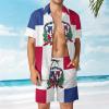 Adugen Origei Men's Dominican Flag Button-Up Shirt Hawaiian Shirt Party Beach Suit Dry Surfing Beach Shorts with Pockets L Style-3-2 view 2