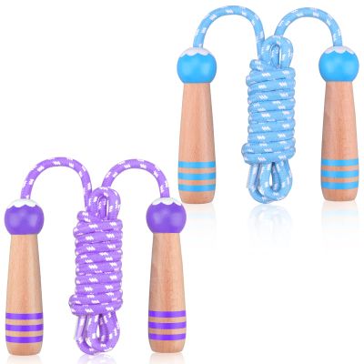 Jump Rope for Kids, Lorvain Adjustable Kids Jump Ropes for Girls Boys Toddler Fitness, Cotton Skipping Rope with Wooden Handle for Outdoor Fun Activities Exercise - 2 Pack