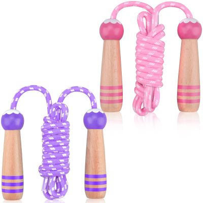 Jump Rope for Kids, Lorvain Adjustable Kids Jump Ropes for Girls Boys Toddler Fitness, Cotton Skipping Rope with Wooden Handle for Outdoor Fun Activities Exercise - 2 Pack