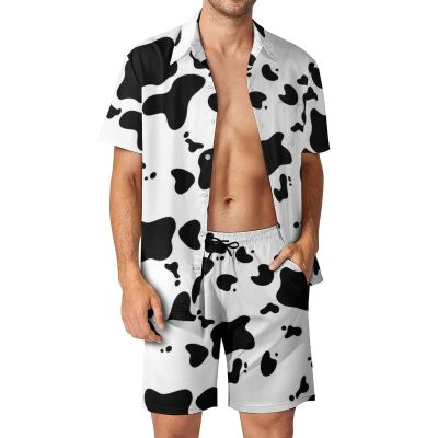 Adugen Origei Party Shorts Shirt Men Swim Trunks Quick Dairy Cow Pattern Animal Dry Surfing Beach Shorts with Pockets Casual Beach Suit M