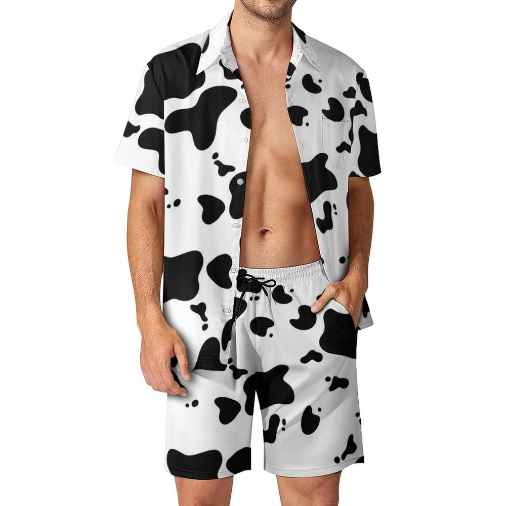 Adugen Origei Party Shorts Shirt Men Swim Trunks Quick Dairy Cow Pattern Animal Dry Surfing Beach Shorts with Pockets Casual Beach Suit M